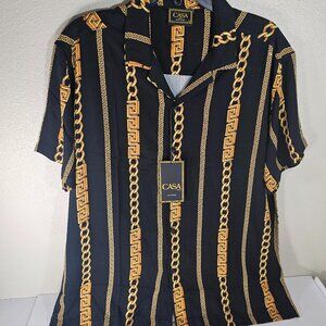Casa Moda Couture - Fashion Mens Greek/Europe Shirt, Gold/Chains Luxury - Size L